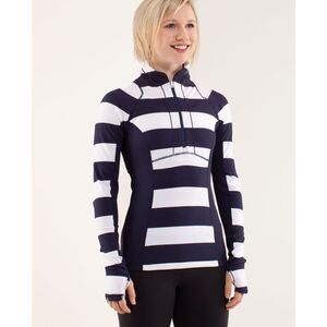 Lululemon Run: Switch Back 1/2 Zip Bold Stripe White Indigo Size 4